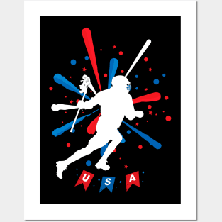 Lacrosse Usa American Flag Posters and Art